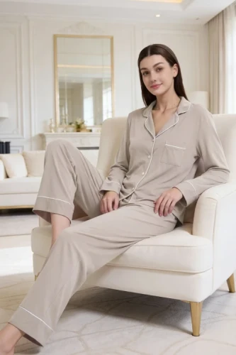 Damska-Pizama-Dwuczesciowa-Taupe-z-Biala-Biza-ELAN-LONG.webp